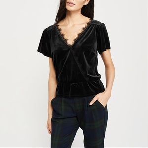 A&F Velvet Wrap Top, Black, XS, New with tag